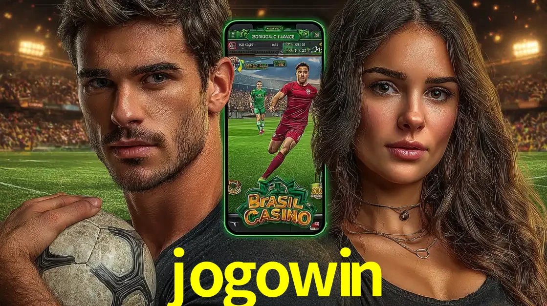 Homem segurando uma bola de futebol e uma mulher ao lado de um smartphone exibindo o jogo de apostas esportivas da jogowin. Faça seu palpite no cassino online.